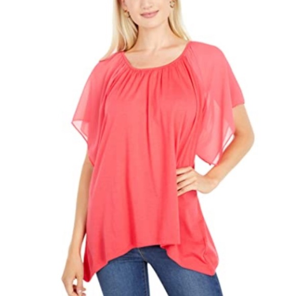 Michael Kors Pink Oversized Flowy Short Sleeve Top Blouse Round Neck XXS NEW - Picture 1 of 6